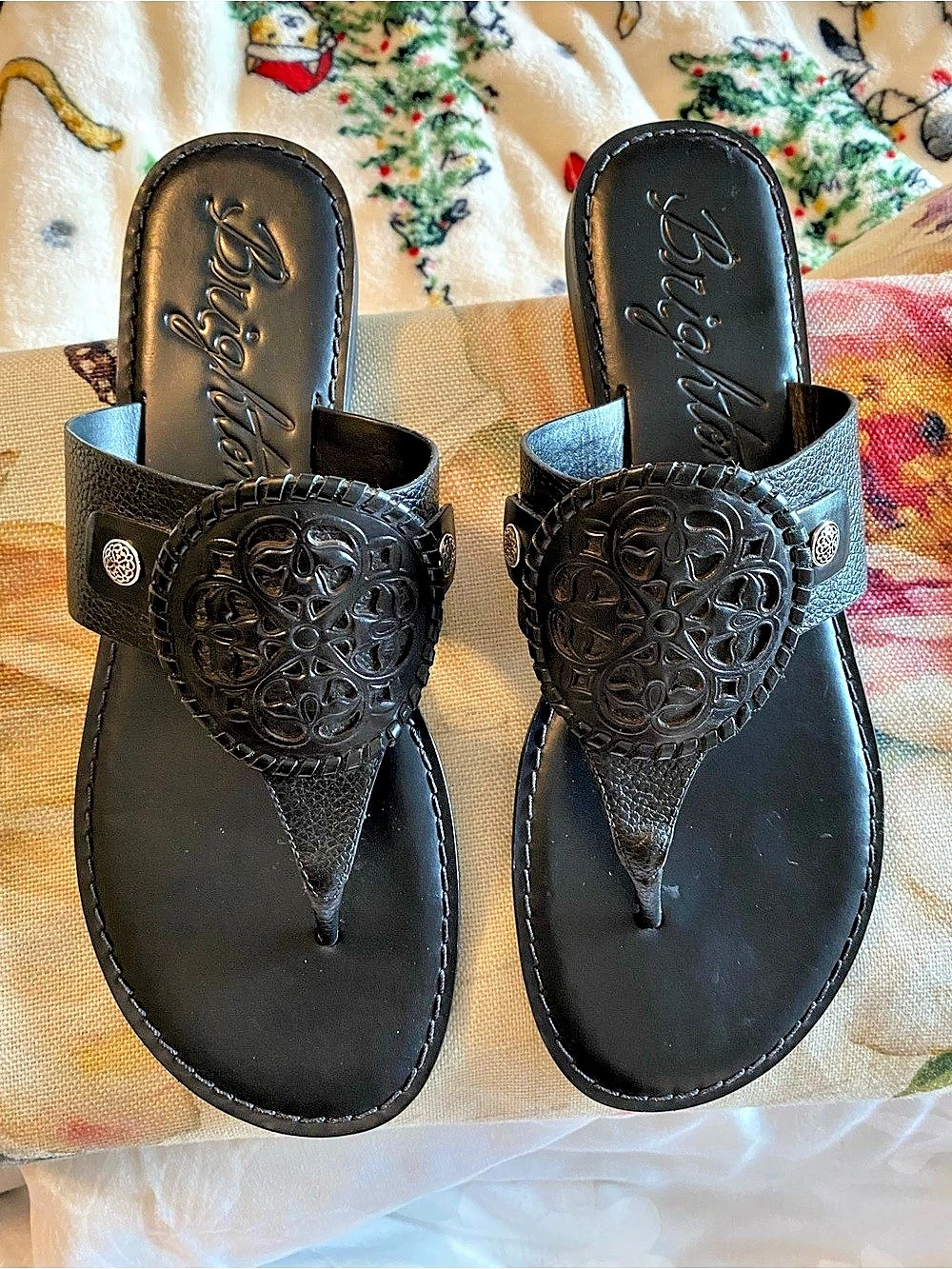 Brighton Alexa Thong Sandal Floral Black US 10M
